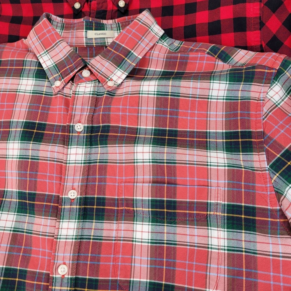 Lot of 2 J.Crew Y2K Mens LT Large Tall Plaid Oxford Button Down Shirts Red Multi